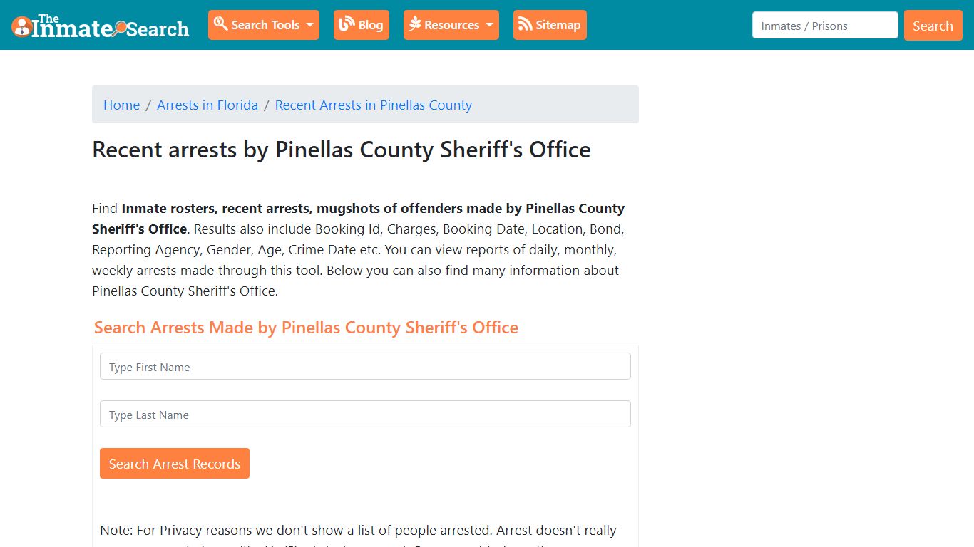 Recent arrests by Pinellas County Sheriff's Office